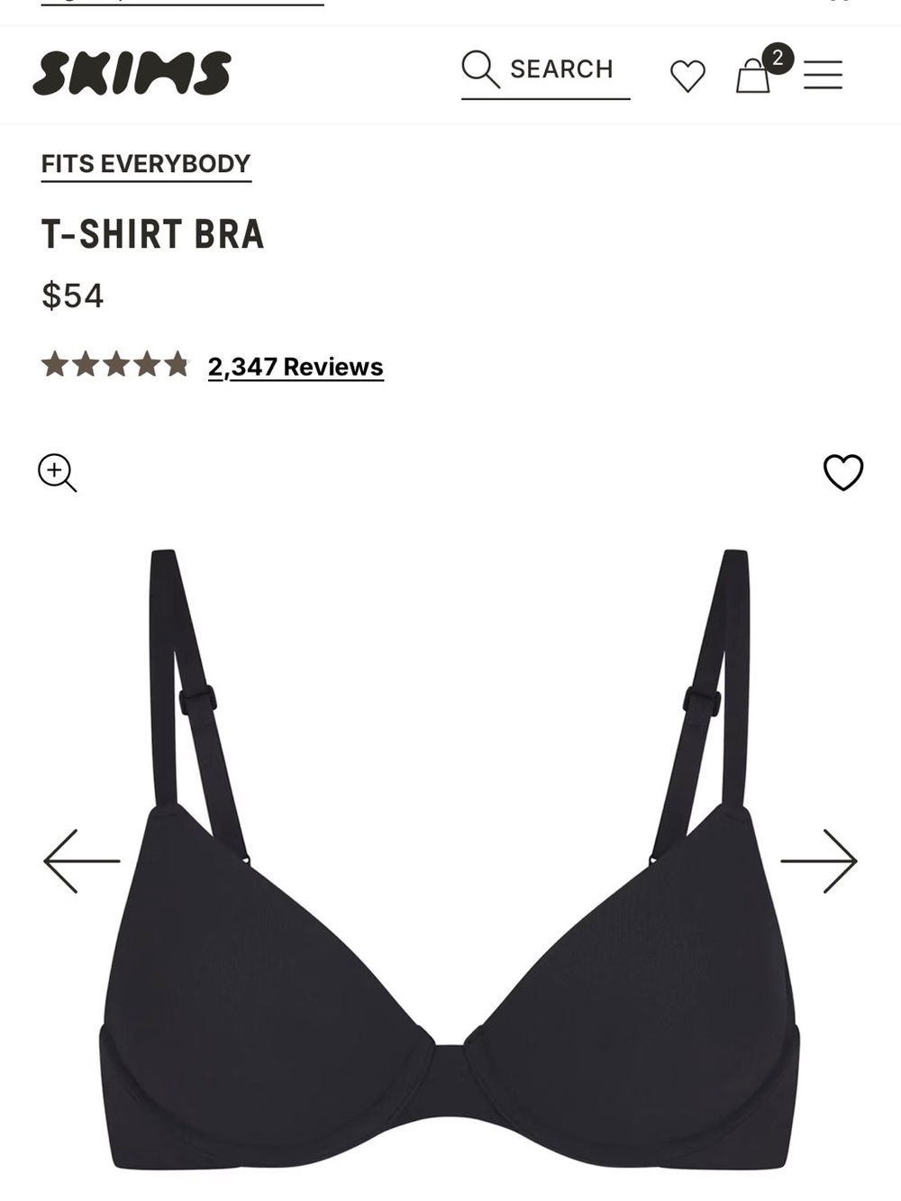 SKIMS T-Shirt Bra — Black
